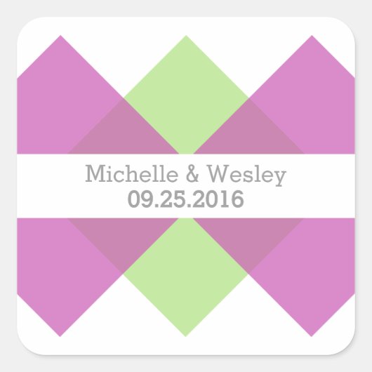 Fuchsia Green Geometric Triad Wedding Stickers (Voorkant)