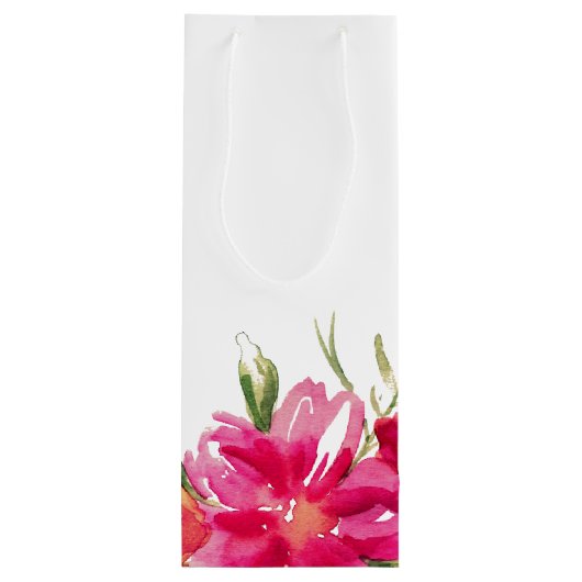 Fuchsia Green Waterverf Floral Wedding Wijn Cadeautas (Achterkant)