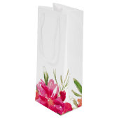 Fuchsia Green Waterverf Floral Wedding Wijn Cadeautas (Achterkant Gekanteld)