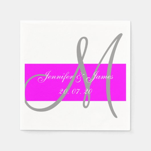 Fuchsia Grijs Modern Trouwpapier Servetten (Voorkant)