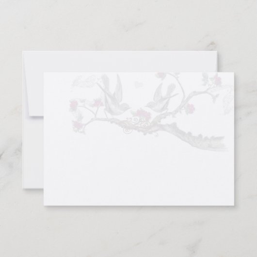 Fuchsia & Grijs Vintage Vogels Trouw Uitnodigingen (Achterkant)