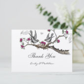 Fuchsia & Grijs Vintage Vogels Trouw Uitnodigingen (Staand voorkant)