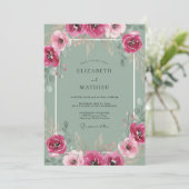 Fuchsia Grijze Wilde Bloemen Bruiloft Kaart (Staand voorkant)