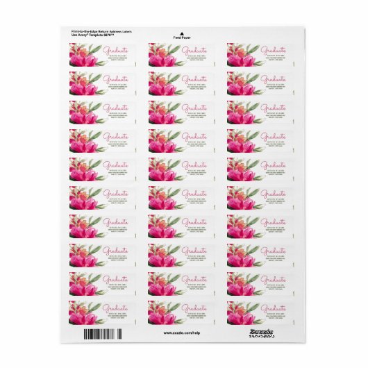 Fuchsia Groen Bloemen Afstuderen Adresetiketten Etiket (Full Sheet)