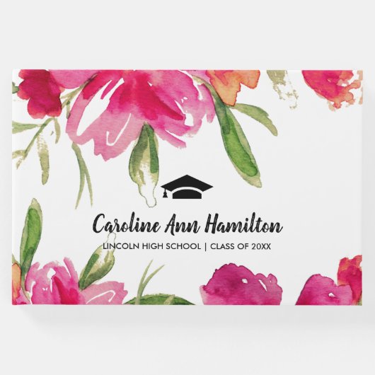 Fuchsia Groen Bloemen Afstuderen Gastenboek (Voorkant)