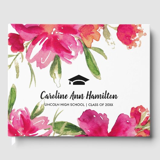 Fuchsia Groen Bloemen Afstuderen Gastenboek (Voorkant)