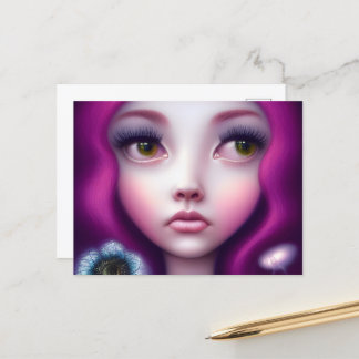 Fuchsia Hair Green Eyes Girl Briefkaart