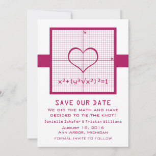 Fuchsia Hart Math Grafiek Bewaar deze datum uitnod Save The Date