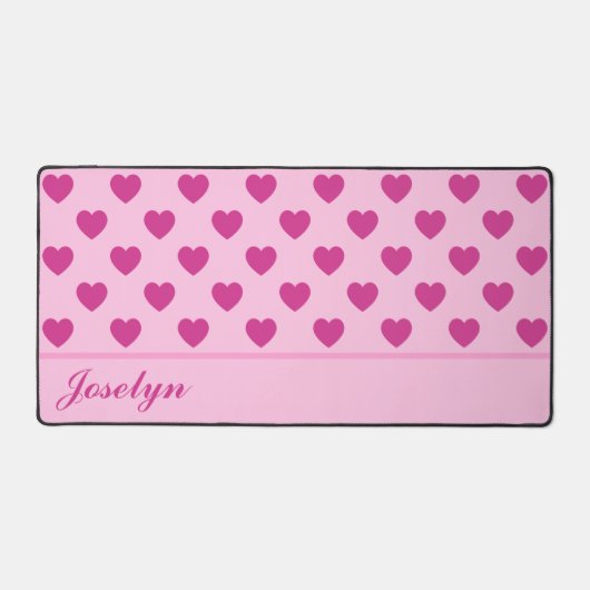 Fuchsia Hart Patroon Handgeschreven Naam Roze Bureaumat (Voorkant)