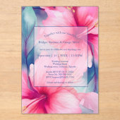fuchsia hawaiian tropical floral hibiscus wedding acryl uitnodigingen (Voorkant)