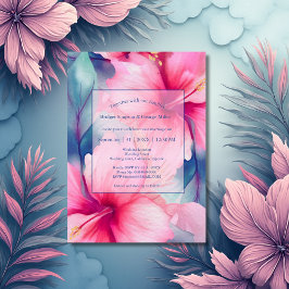 fuchsia hawaiian tropical floral hibiscus wedding acryl uitnodigingen