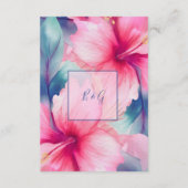 fuchsia hawaiian tropical floral hibiscus wedding informatiekaartje (Achterkant)