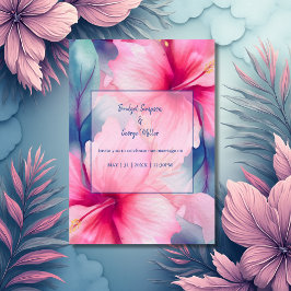 fuchsia hawaiian tropical floral hibiscus wedding kaart