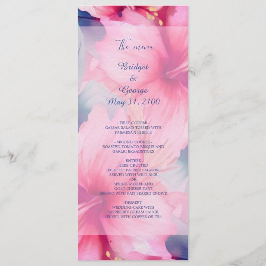 fuchsia hawaiian tropical floral hibiscus wedding programmakaart (Voorkant)