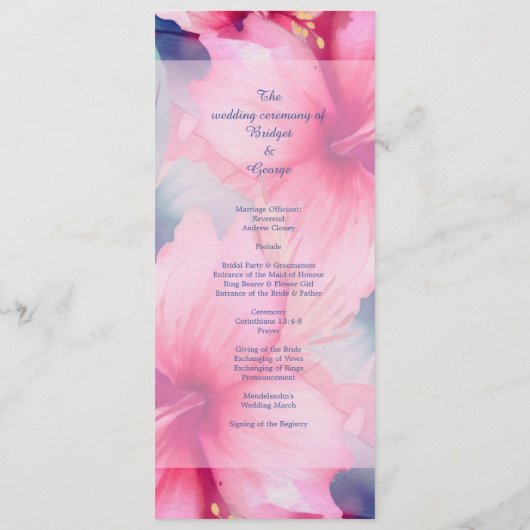 fuchsia hawaiian tropical floral hibiscus wedding programmakaart (Achterkant)