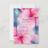 fuchsia hawaiian tropical floral hibiscus wedding RSVP kaartje (Voorkant)
