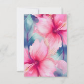 fuchsia hawaiian tropical floral hibiscus wedding RSVP kaartje (Achterkant)