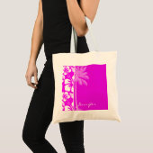 Fuchsia Hawaiian Tropical Hibiscus; Palm Tote Bag (Voorkant (product))