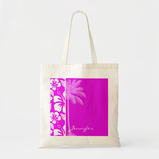 Fuchsia Hawaiian Tropical Hibiscus; Palm Tote Bag (Voorkant)
