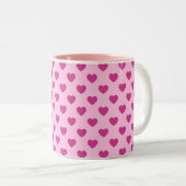 Fuchsia Heart Pattern Preppy y2k Esthetisch Roze Tweekleurige Koffiemok (Voorkant rechts)
