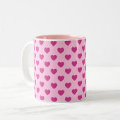 Fuchsia Heart Pattern Preppy y2k Esthetisch Roze Tweekleurige Koffiemok (Voorkant links)