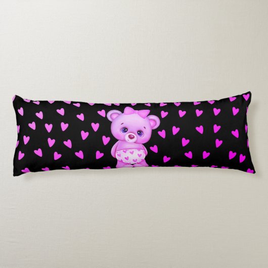 Fuchsia Heart Print Teddy Bear Body Pillow Lichaamskussen (Achterkant)