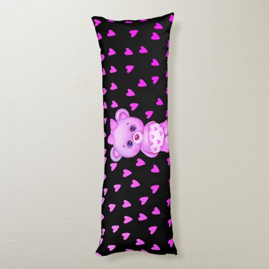 Fuchsia Heart Print Teddy Bear Body Pillow Lichaamskussen (Achterkant (Verticaal))
