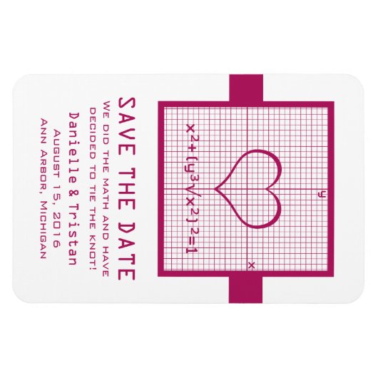 Fuchsia Heart Wiskunde Graph Save the Date Magnet Magneet (Horizontaal)