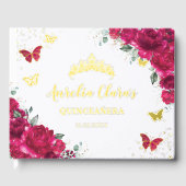 Fuchsia Heet Roze Bloemenvlinders QUINCEAÑERA Gastenboek (Voorkant)