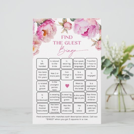 Fuchsia heldere pioen Vind het gast bingogame (Staand voorkant)