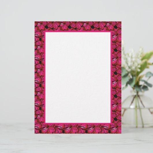 Fuchsia Hibiscus Border Stationery to Customise (Staand voorkant)