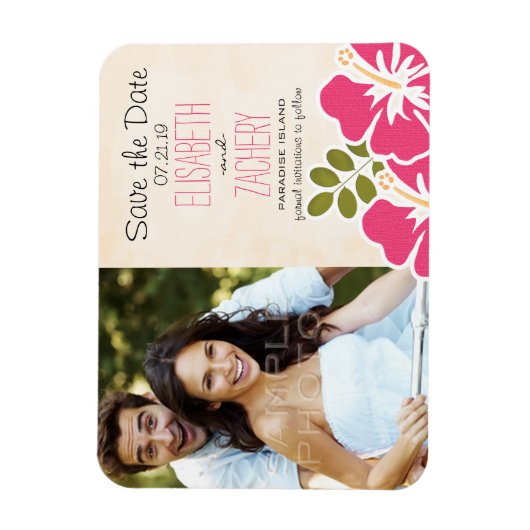 Fuchsia Hibiscus Foto Opslaan van de Datum Magneet (Verticaal)