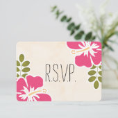 FUCHSIA HIBISCUS HAWAÏAN WEDDING RESPONS KAART (Staand voorkant)