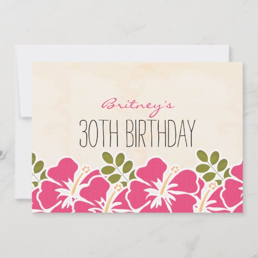 Fuchsia Hibiscus Hawaiian Birthday Party Kaart (Achterkant)