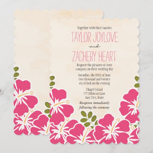 Fuchsia Hibiscus Hawaiian Huwelijksuitnodigingen Kaart (Voorkant / Achterkant)