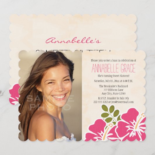 Fuchsia Hibiscus Hawaiian Luau Sweet 16 Foto Kaart (Voorkant / Achterkant)