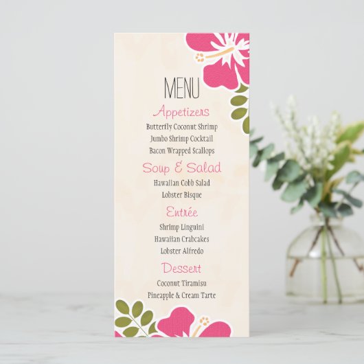 Fuchsia Hibiscus Hawaiian Menu Kaarten (Staand voorkant)