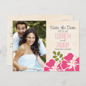 Fuchsia Hibiscus Hawaiian Save the Date Briefkaart (Voorkant / Achterkant)