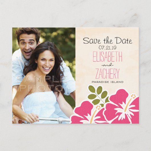 Fuchsia Hibiscus Hawaiian Save the Date Briefkaart (Voorkant)