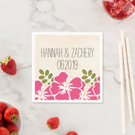 Fuchsia Hibiscus Hawaiian Wedding Servetten (Insitu)