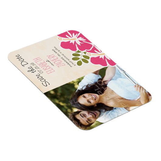 Fuchsia Hibiscus Tropical Save the Date Magnets Magneet (Rechterzijde)