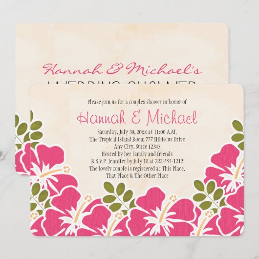 Fuchsia Hibiscus Tropical Thleges Shower Kaart (Voorkant / Achterkant)