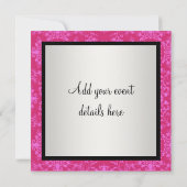 Fuchsia Hot Pink Black Damask Party uitnodiging (Achterkant)