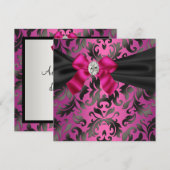 Fuchsia Hot Pink Black Damask Party uitnodiging (Voorkant / Achterkant)