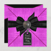 Fuchsia Hot Pink Black Vrouwen Verjaardagsfeest Kaart (Voorkant / Achterkant)