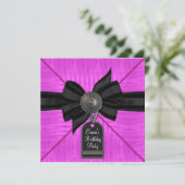 Fuchsia Hot Pink Black Vrouwen Verjaardagsfeest Kaart (Staand voorkant)
