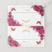 Fuchsia Hot Pink Floral Quinceañera 16e verjaardag Plaatskaartje (Buitenkant ongevouwen)