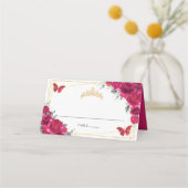 Fuchsia Hot Pink Floral Quinceañera 16e verjaardag Plaatskaartje (Voorkant)