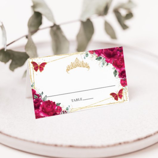 Fuchsia Hot Pink Floral Quinceañera 16e verjaardag Plaatskaartje