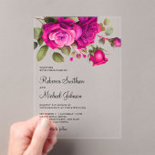 Fuchsia Hot Pink Roses Wedding Acryl Uitnodigingen (Insitu (Draagbaar))